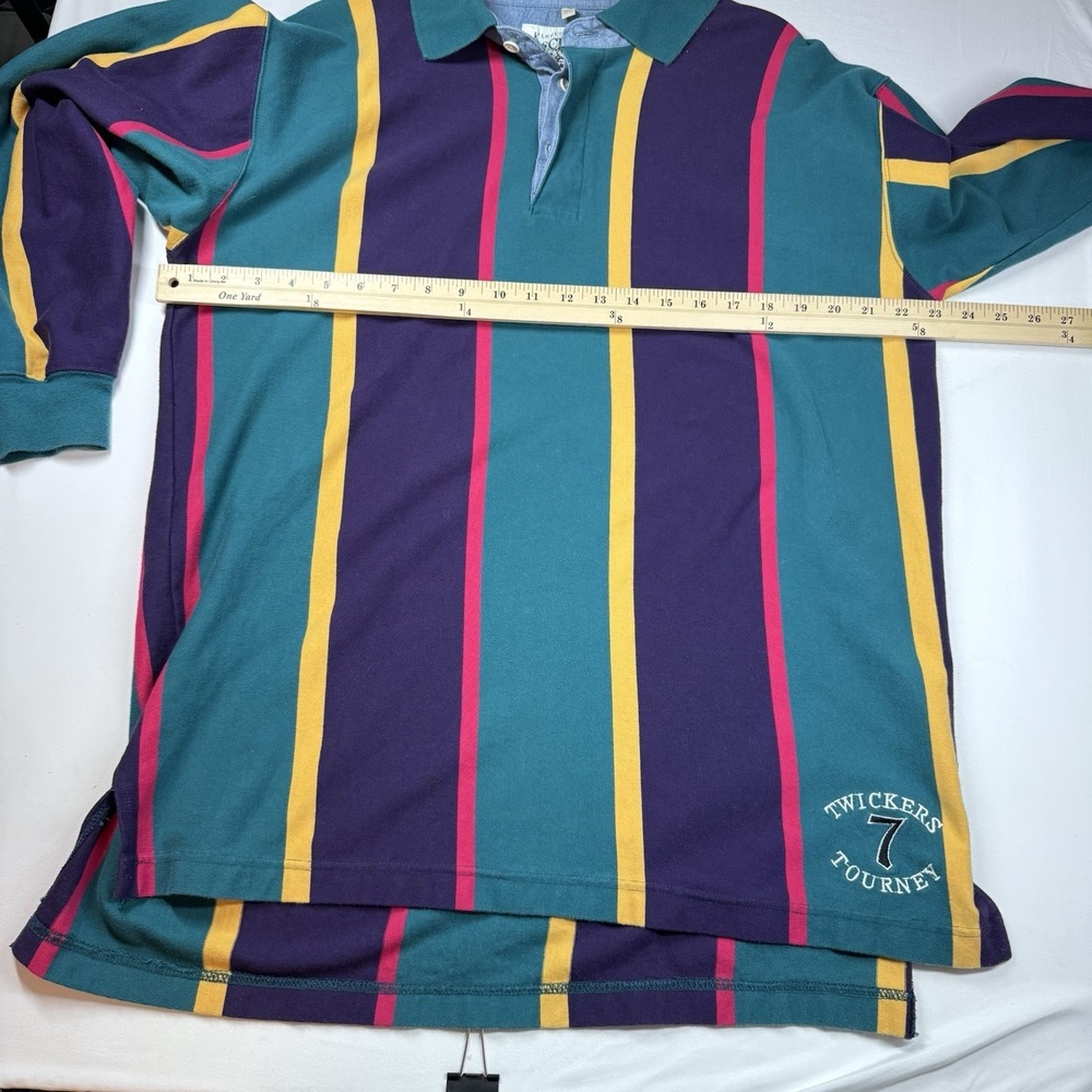 Vintage Twickers Rugby Shirt Sz XL 100% Cotton Long Slv 90s Striped Embroidered - Picture 5 of 11
